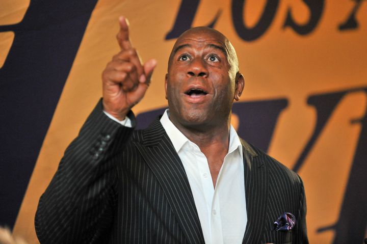 Magic Johnson at the NBA season opener between the Los Angeles Lakers and Los Angeles Clippers.