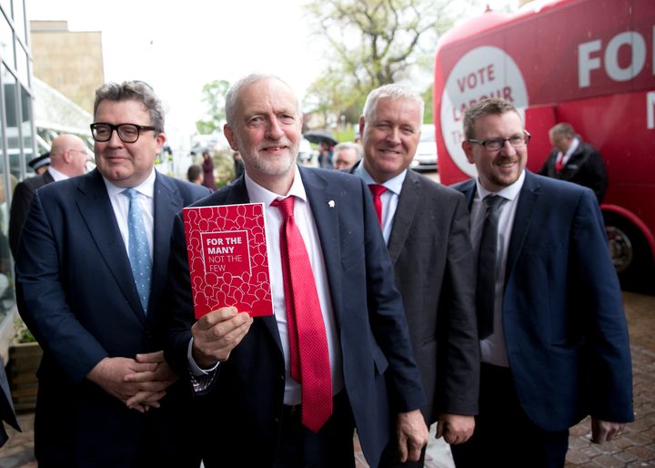 (l-r) Tom Watson, Jeremy Corbyn., Ian Lavery and Andrew Gwynne campaigning ahead of the June General Election