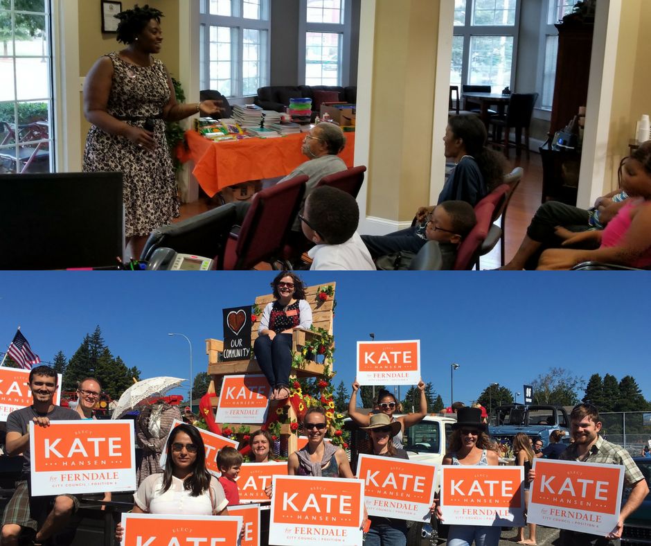 Erica Robbins (top) and Kate Hansen (bottom) on the campaign trail.
