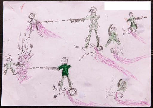A drawing by a Rohingya boy illustrates the horrific experiences he endured while fleeing from Myanmar to Bangladesh.
