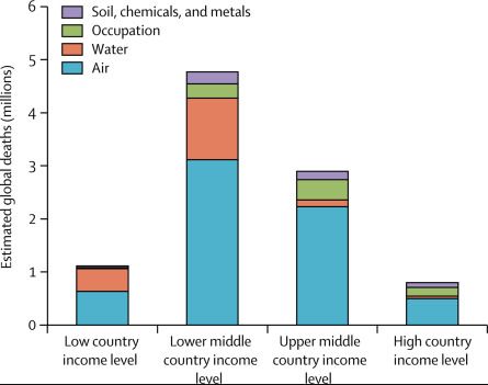 Lower middle-income countries bear the greatest economic and humanitarian burden from pollution.