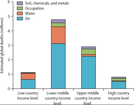 Lower middle-income countries bear the greatest economic and humanitarian burden from pollution.