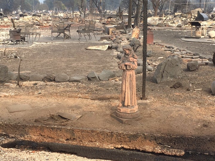 All that remains of Lesley Dordrecht's four-bedroom home in Santa Rosa is the St. Francis statue in the backyard.