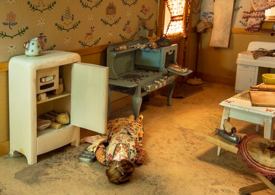 Frances Glessner Lee's "Kitchen," created around 1944-46. It measures approximately 17 by 25 1/4 by 24 3/4 inches.