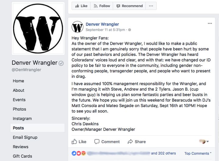 Apology posted by Denver Wrangler owner Chris Dawkins