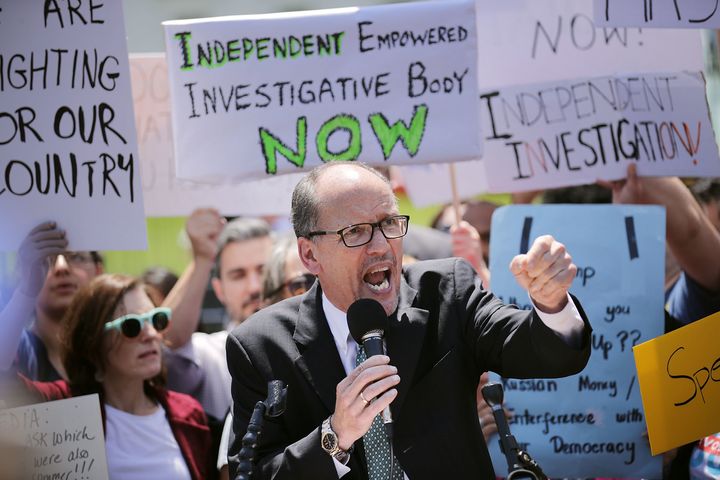 Democratic National Committee Chairman Tom Perez is facing criticism for ousting backers of his former DNC rival.