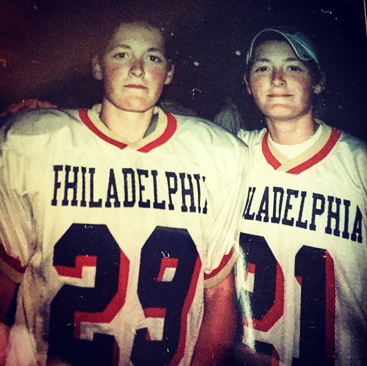 Me and my twin sister, Jen (left), in our Philadelphia Liberty Bell’s uniforms.