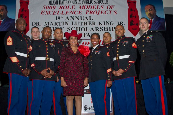 Rep. Frederica Wilson joins Marines at the 19th Annual Martin Luther King, Jr. Unity Scholarship Breakfast Jan. 16, 2012 in Miami, Fla.