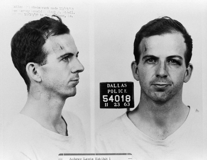 Lee Harvey Oswald is seen following his arrest for possible involvement in the John F. Kennedy assassination and the murder o