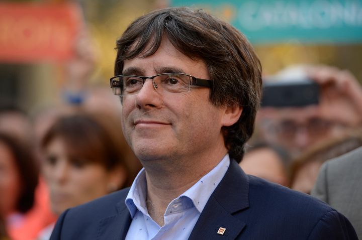 Carles Puigdemont attends a pro-independence demonstration on Oct. 21.