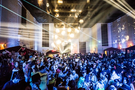 The crowd dances at KCRW's Masquerade Ball while Jason Bentley DJs
