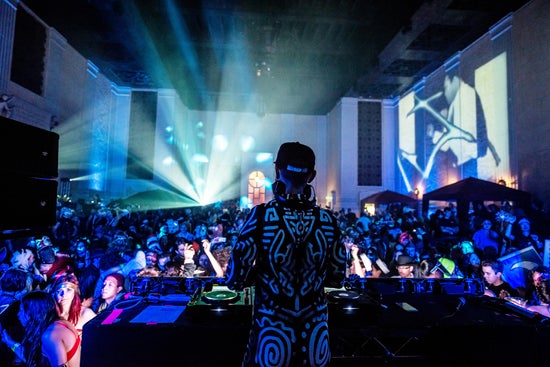 DJ Jason Bentley pumps up the crowd at KCRW's Masquerade Ball