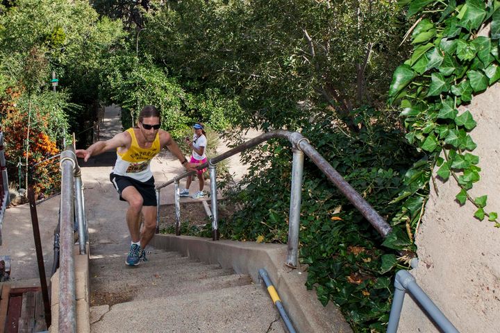 Winner Eric Meyer of Bisbee on the final set of stairs