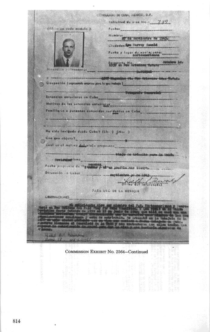 Oswald's Cuban visa application.