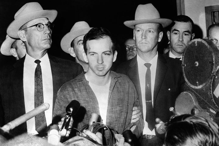 Lee Harvey Oswald during a press conference after his arrest in Dallas.