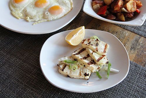 <p><strong>Peter’s ‘simple’ breakfast included grilled halloumi cheese from Cyprus.</strong></p>