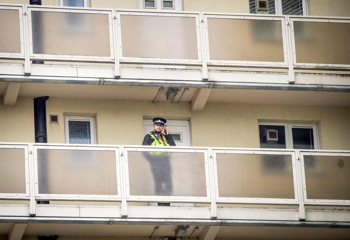 A police officer at the scene at Newcastle House