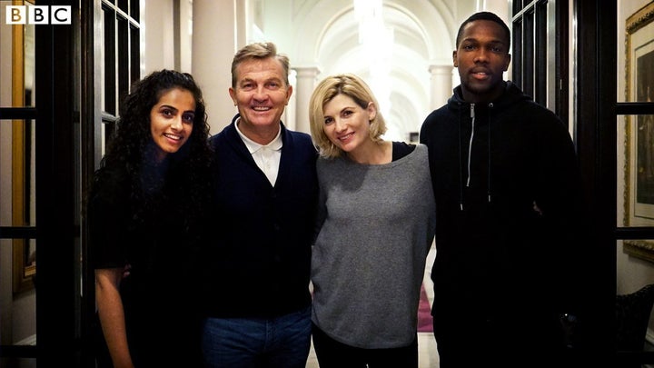 Mandip Gill, Bradley Walsh, Jodie Whittaker and Tosin Cole