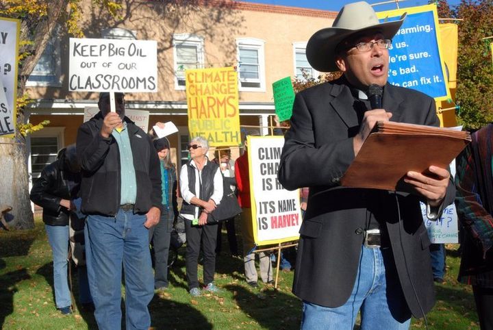 Roman Catholic Pastor Vincent Paul Chavez spoke representing the Santa Fe Archdiocese at protests against the rejected draft standards. 