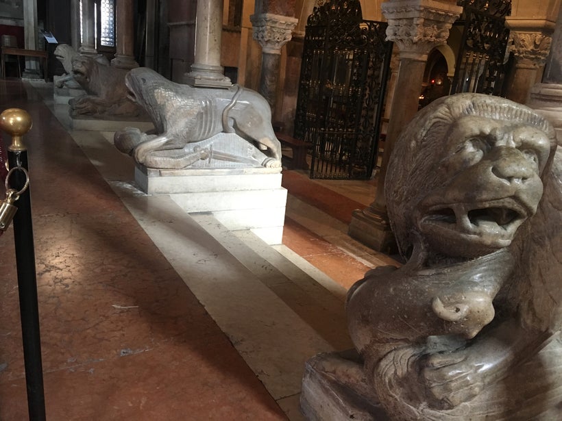 Lions holding up Modena’s cathedral