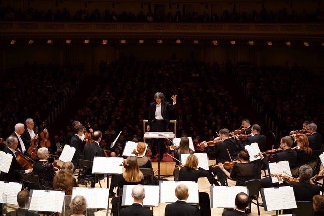 Music Director and Conductor Kent Nagano conducting the Orchestre symphonique de Montréal in concert at Carnegie Hall.