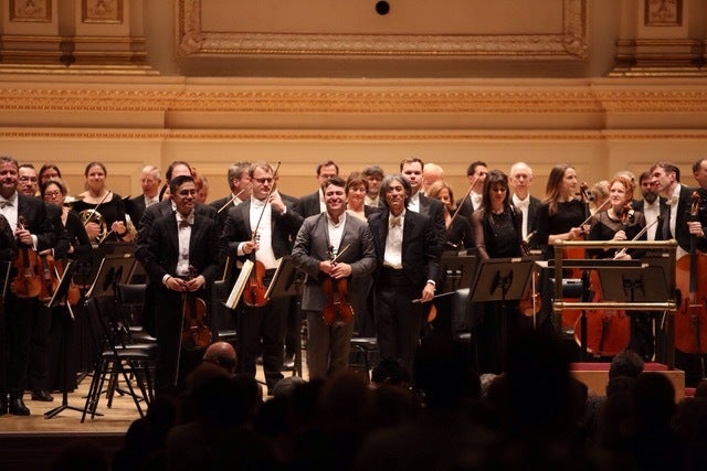 End of concert bows with violinist Maxim Vengerov and Kent Nagano with the Orchestre symphonique de Montréal at Carnegie Hall