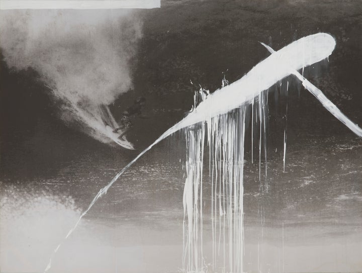 <p><strong>Julian Schnabel </strong><em>Painting for Malik Joyeux and Bernardo Bertolucci (surfer)</em>, 2006 - inkjet print, gesso, ink on polyester</p><p>180 x 240 inches (457.2 x 609.6 cm)</p><p>(P06.0020)</p>