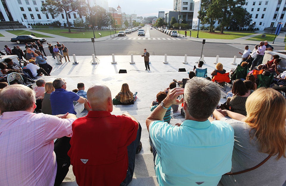 Montgomery County District Attorney Daryl Bailey addresses a congregation on the steps of the state Capitol in October.