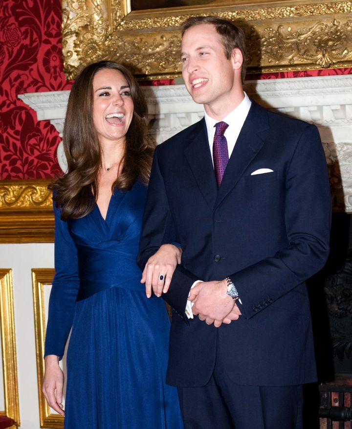 Prince William and Kate Middleton pose for photographs in the State Apartments of St James Palace after news of their engagement on Nov. 16, 2010 in London, England. 