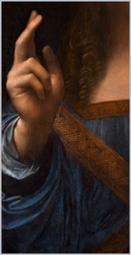 (Detail of right hand) Salvator Mundi.