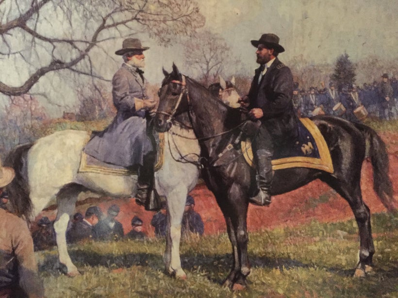 Lee and Grant met the next day on horseback for a brief chat. Among the many soldiers reuniting with old friends was Grant.