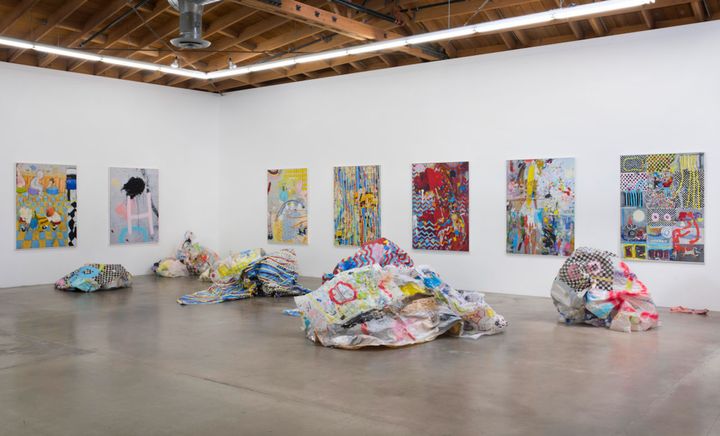 Kim Dingle "Crush Paintings," Installation View, 2016-2017, Oil on c-print and oil on glassine, Photo credit: Robert Wedemeyer. Image courtesy SVLAP. 
