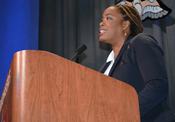 <em>Heather McGhee, President, Dēmos, delivering keynote address to the Bioneers Conference, October 21, 2017 at the Veterans Memorial Auditorium, Marin County, CA. </em>