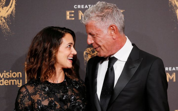 Bourdain and Argento at the Emmys on Sept. 9, 2017. 