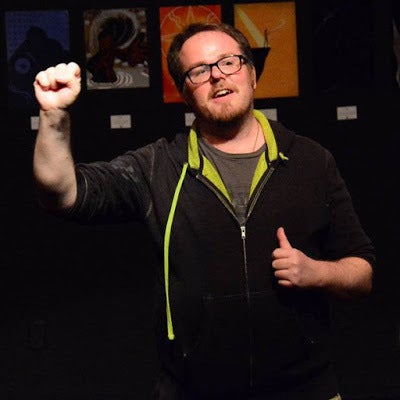 Playwright Stuart Bousel addressing the audience at the 2017 San Francisco Olympians Festival