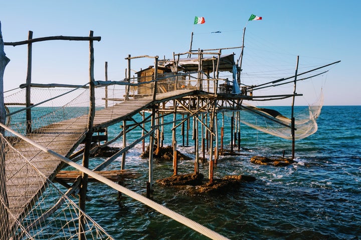 A trabocco that now doubles as a restaurant, along Abruzzo’s Costa dei Trabbochi