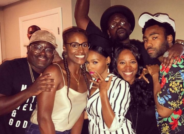 Yvonne Orji and Issa Rae gathering with their other prosperous and talented friends: Donald Glover, Janelle Monae, Amandla Stenberg, Luke James, Lil Rel. 