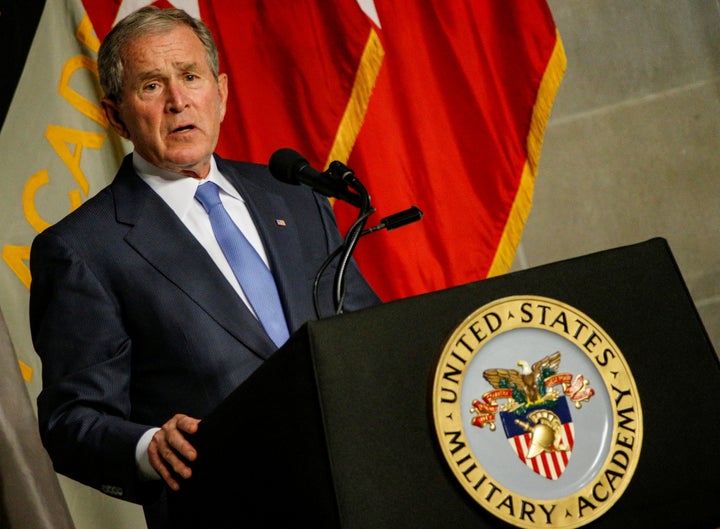 Former U.S. President George W. Bush speaks after being honored with the Sylvanus Thayer Award at the United States Military Academy in West Point, New York, on Oct. 19, 2017.