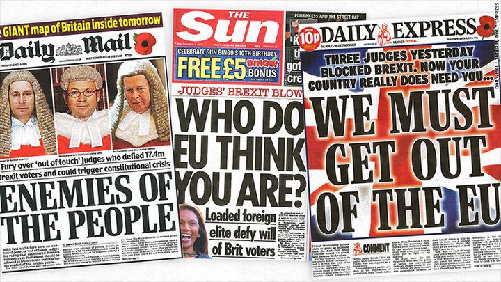 The front pages the morning after judges ruled MPs must get a vote on the Brexit deal. 