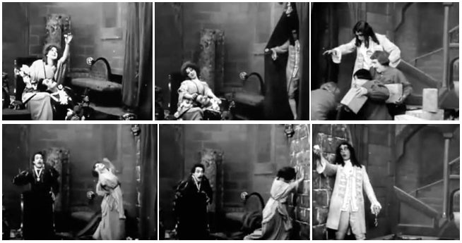 <p>THE SEALED ROOM (1909). Marion Leonard (the Countess), Henry Walthal (the Minstrel), Arthur V. Johnson (the King)</p>