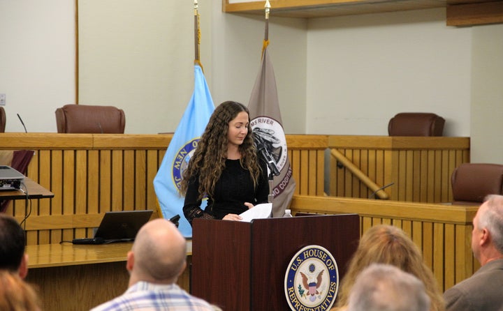 Alicia Cook speaks at town hall in Toms River, NJ to over 100 people.