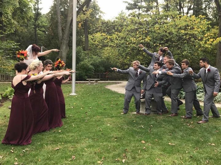 Members of the bridal party face off.