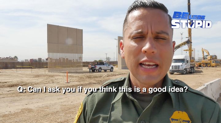 US Border Patrol officer, Eduardo Olmos in Otay Mesa, CA where construction is now complete on Trump’s proposed Border Walls.