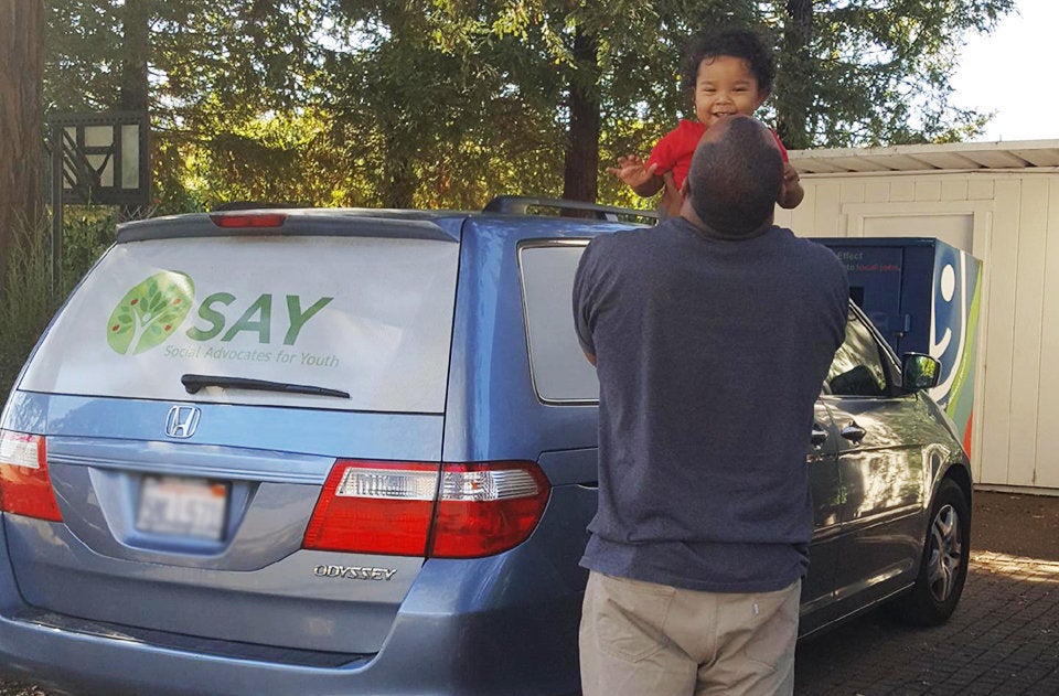 Fernando Gomez and his one-year-old daughter, who are homeless in Santa Rosa, CA -- Oct. 2017