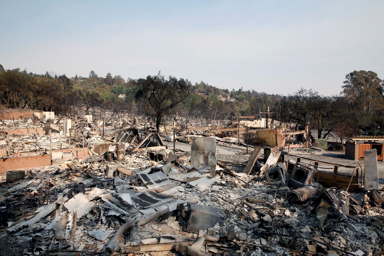 The remains are seen after a wildfire moved through the area in Santa Rosa in California, United States - Oct. 13, 2017.