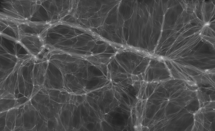 <p>The dark matter, a cosmic, ghostly-white web, in a cosmological computer simulation.</p>
