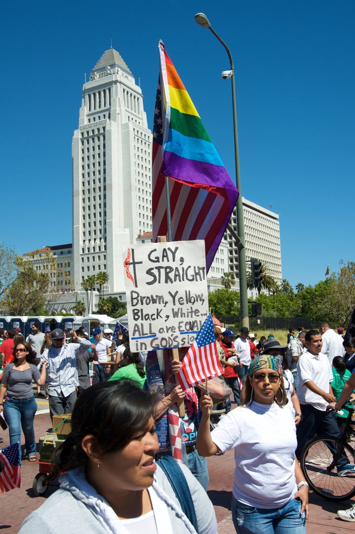 Los Angeles, California, USA - May 1st 2010: On International Workers Day, people marching in Downtown on support to Arizona