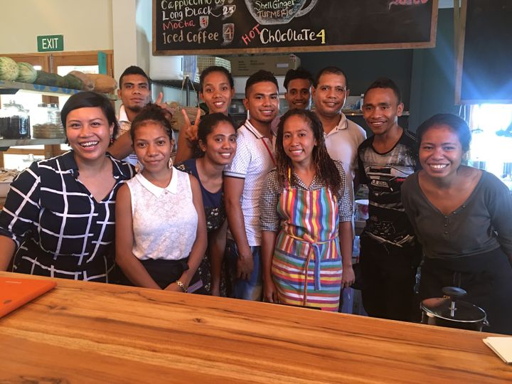 <p>Founder and CEO Alva Lim (far left) together with her team at Agora Food Studio in Dili, Timor-Leste.</p>
