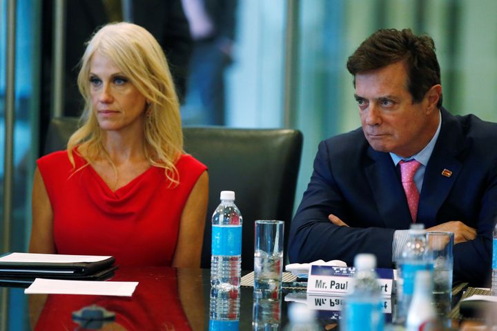 Paul Manafort pictured with Kellyanne Conway in August of last year.