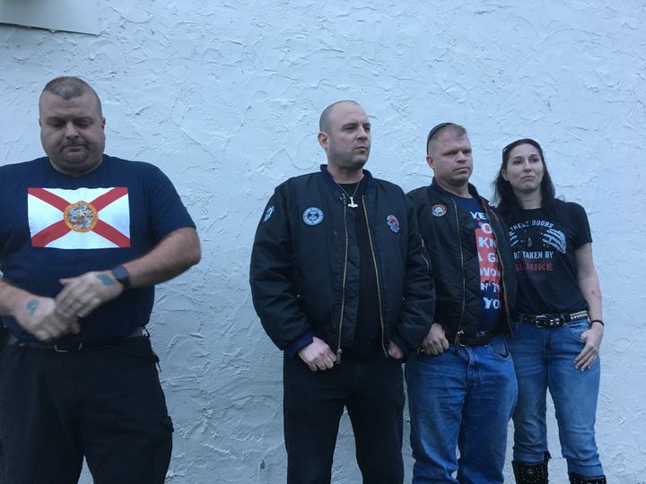 Jeff Schoep, second from the left, is head of the National Socialist Movement, a neo-Nazi group. He and three other NSM members met HuffPost outside their hotel in the Nashville area.